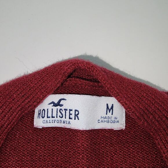 Hollister Cranberry Button Up Cardigan Sweater Sz M - Picture 5 of 7